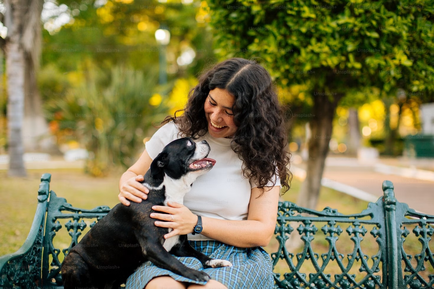 pet and owner on bench